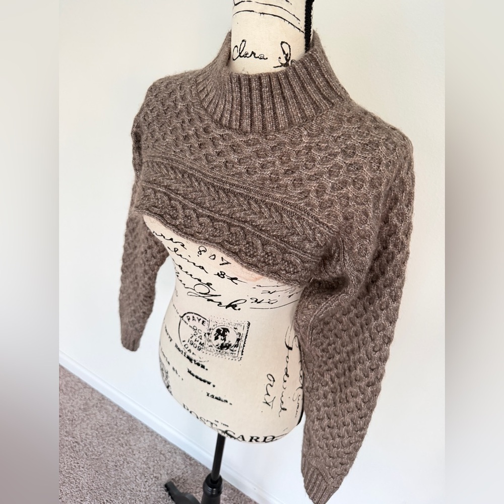 ASTR The Label Sweater Shrug Cable Knit Wool Blend Sz S‎ Chocolate Brown Cottage - Picture 4 of 16